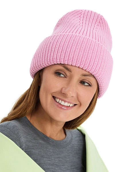 Теплая шапка с отворотом из 100% шерсти, цвет светло-розовый, фото 5