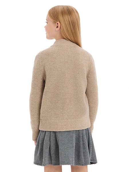 Кардиган из 100% шерсти мериноса на молнии для девочек, цвет бежевый, фото 2