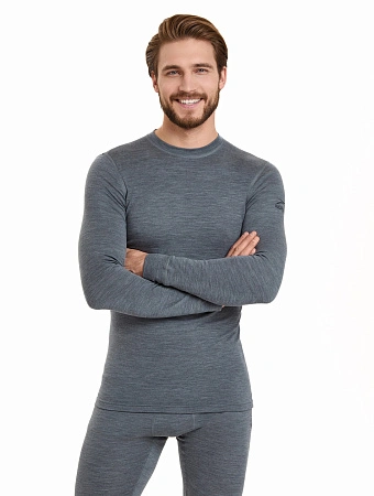 Термобелье футболка (термофуфайка) мужская с длинным рукавом серии SOFT. Знак Woolmark, цвет серый меланж, фото 1