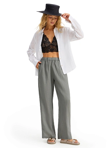 LINEN Брюки женские прямые, цвет пыльно серо-зеленый, фото 6