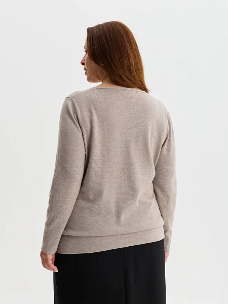 Merino Base Джемпер женский V-вырез plus size, цвет серо-бежевый, фото 2