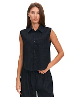 LINEN Блуза женская без рукавов Черный