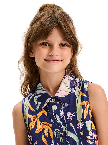 Блуза SILK для девочки без рукавов, цвет паттерн spring garden, фото 3