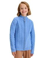 Кардиган на молнии Super Fine Merino Wool подростковый для девочек Голубой меланж