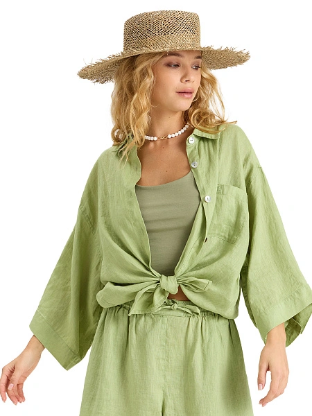 Шорты женские короткие серии LINEN, цвет фисташковый, фото 4