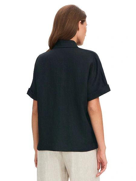 LINEN Рубашка женская прямая с коротким рукавом, цвет черный, фото 2