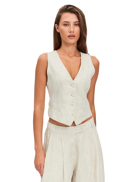 Элегантный льняной жилет LINEN, цвет бежевый меланж, фото 1