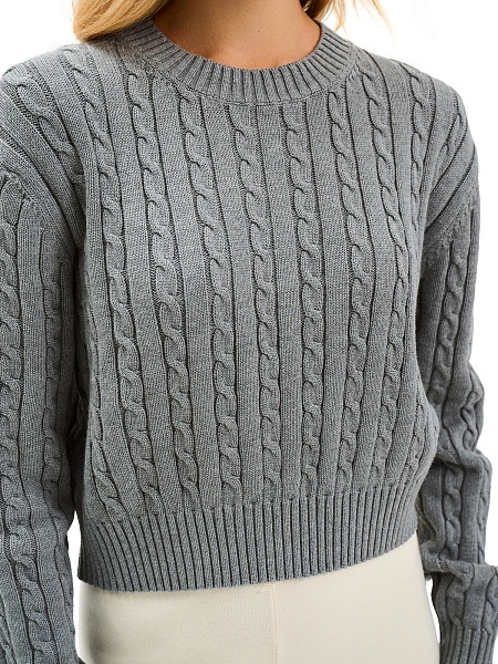 Джемпер женский серии Cotton "косы" укороченный, цвет светло-серый меланж, фото 3