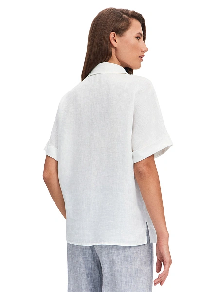 LINEN Рубашка женская прямая с коротким рукавом, цвет белый, фото 2