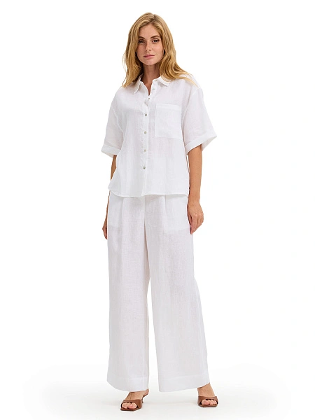 LINEN Рубашка женская с коротким рукавом, цвет белый, фото 6