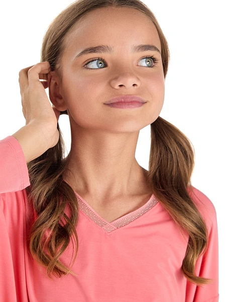 Лонгслив Bamboo для девочки-подростка, цвет коралловый, фото 3