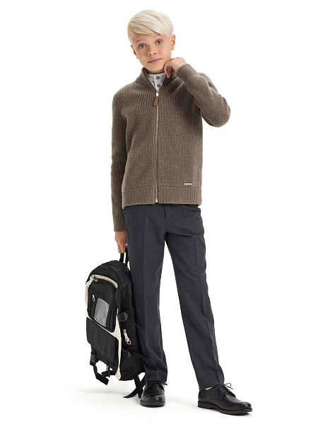 Кардиган шерстяной на молнии для мальчиков-подростков, цвет коричневый, фото 2