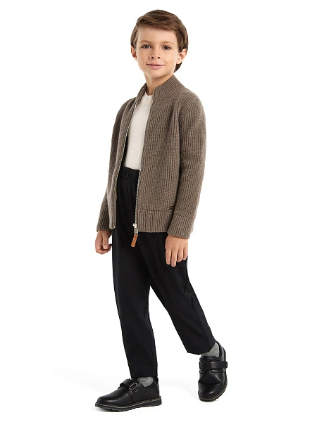Кардиган шерстяной на молнии для мальчика, цвет коричневый, фото 2