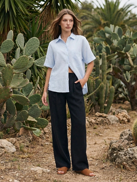 LINEN Брюки женские прямые, цвет черный, фото 5