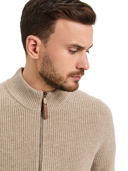 Кардиган мужской на молнии Merino Knitted, цвет бежевый меланж, фото 3