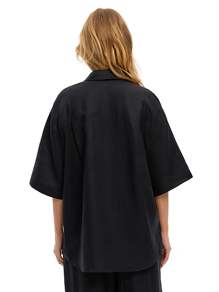 LINEN Рубашка женская с коротким рукавом, цвет черный, фото 2