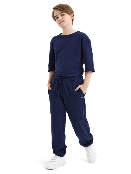Брюки-джоггеры подростковые для мальчиков серии Cotton, цвет темно-синий, фото 1