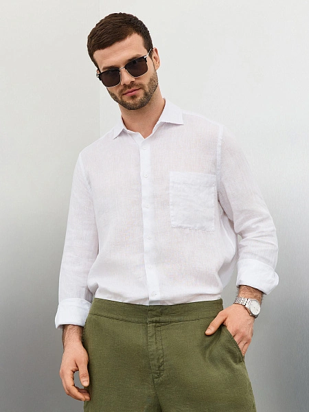 LINEN Рубашка мужская slim, цвет белый, фото 5