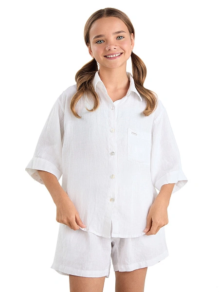 Рубашка для девочек-подростков серии LINEN, цвет белый, фото 1