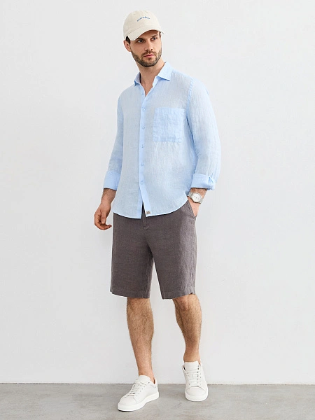 LINEN Рубашка мужская slim, цвет бледно-голубой, фото 6
