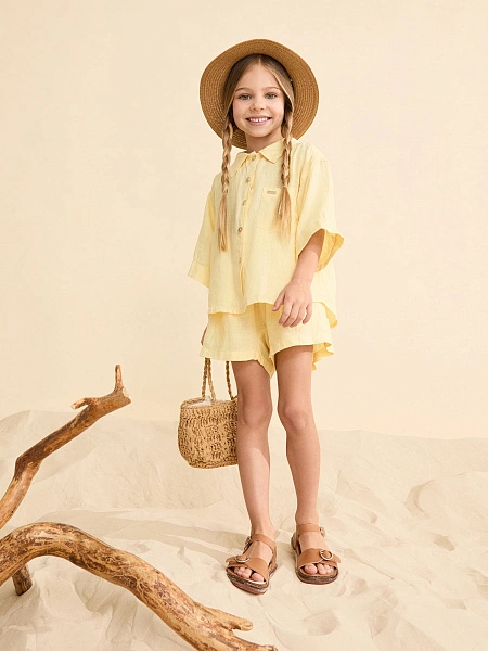 Рубашка для девочки серии LINEN, цвет бледно-желтый, фото 5