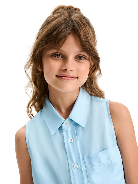 Блуза SILK для девочки без рукавов, цвет нежно-голубой, фото 4