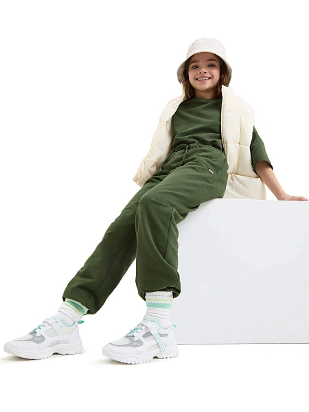 Брюки-джоггеры детские для девочек серии Cotton, цвет олива, фото 6