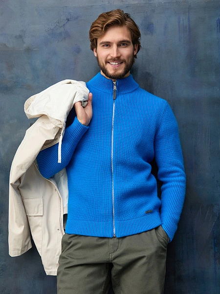 Кардиган мужской на молнии Merino Knitted, цвет синий, фото 6