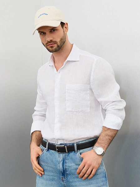 LINEN Рубашка мужская slim, цвет белый, фото 6