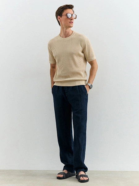 Брюки из 100% льна для мужчин, цвет темно-синий, фото 6