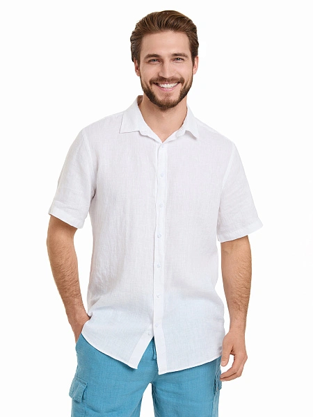 Рубашка мужская серии LINEN с коротким рукавом, цвет белый, фото 1