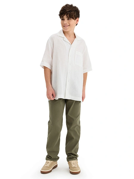 LINEN Рубашка для мальчика с коротким рукавом, цвет белый, фото 4