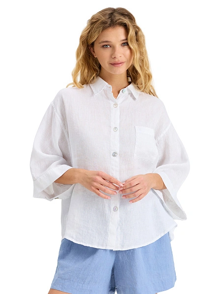 Рубашка женская c широкими рукавами серии LINEN, цвет белый, фото 1