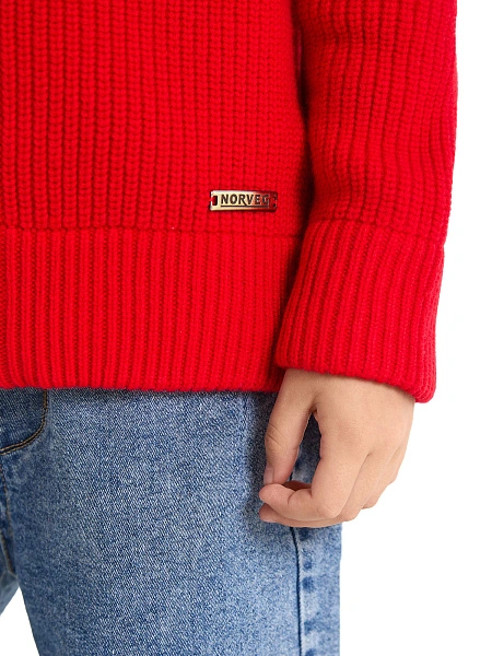 Кардиган из 100% шерсти мериноса на молнии для девочек, цвет красный, фото 4