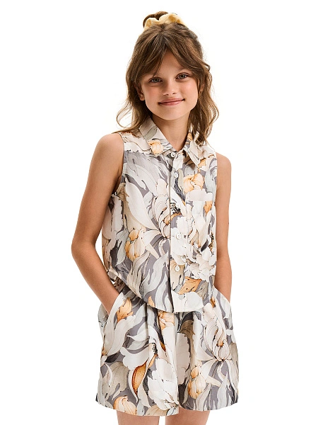 Шорты SILK для девочки с карманом, цвет паттерн peonies, фото 5