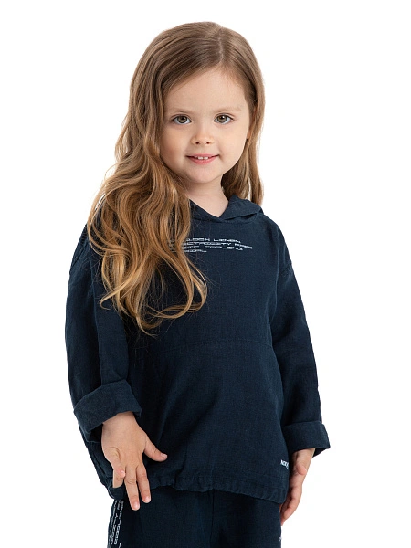 Худи из 100% льна для девочек, цвет темно-синий, фото 1