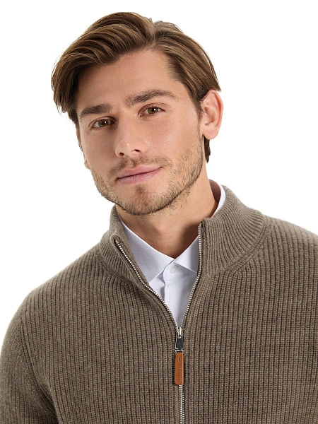 Кардиган мужской на молнии Merino Knitted, цвет коричневый, фото 4