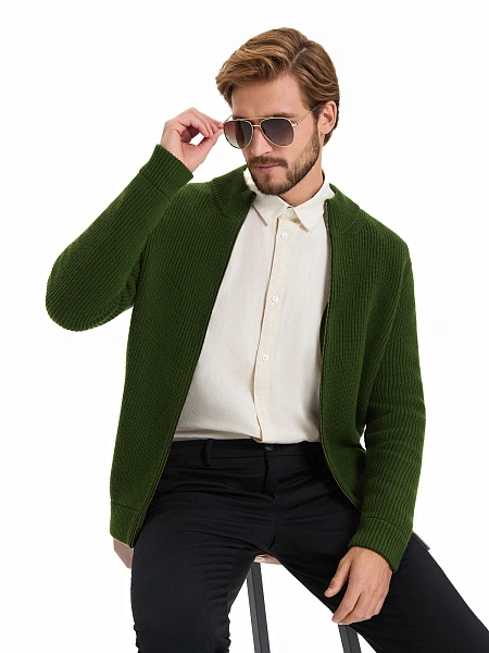 Кардиган мужской на молнии Merino Knitted, цвет олива, фото 6