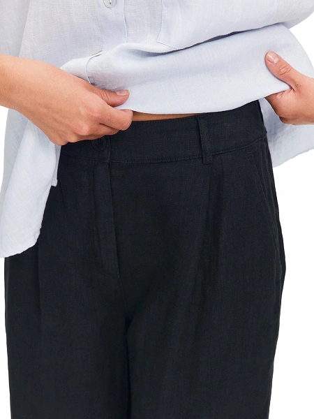 LINEN Брюки женские прямые, цвет черный, фото 6