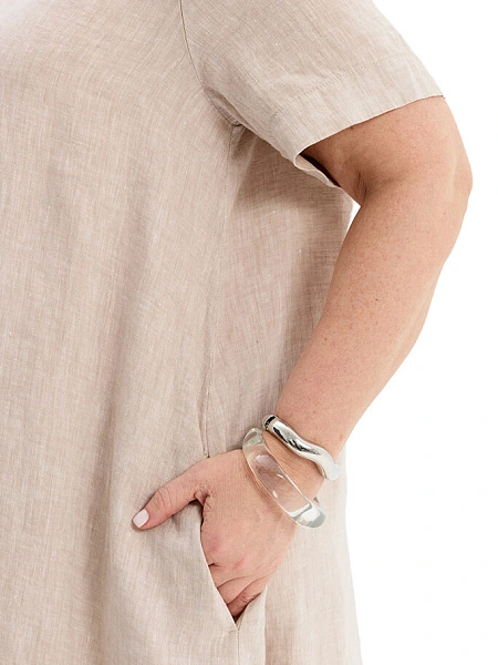 Платье А-силуэта из умягченного льна, цвет бежевый меланж, фото 3