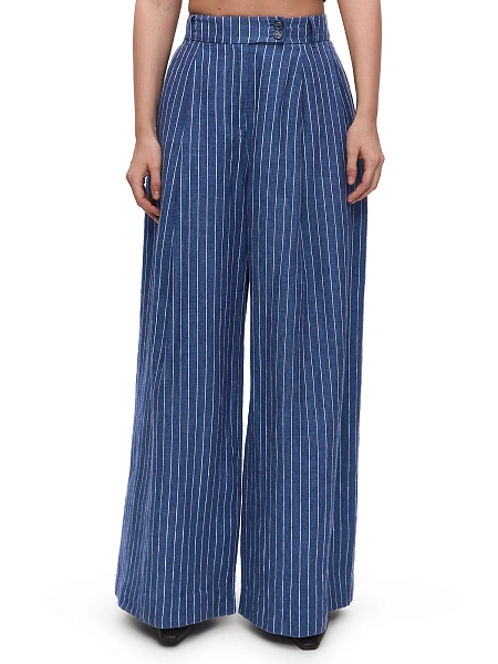 LINEN Брюки-палаццо женские, цвет джинс-полоска белая, фото 3