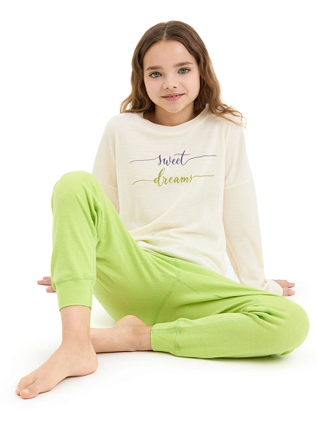 Пижама для девочки-подростка из шерсти мериносов, цвет салатовый, фото 1
