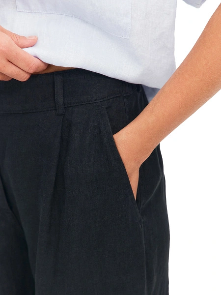 LINEN Брюки женские прямые, цвет черный, фото 3