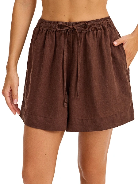 LINEN Шорты женские casual, цвет шоколад, фото 1
