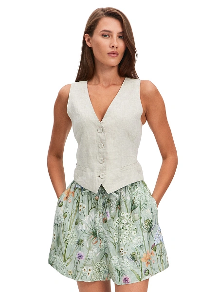 LINEN Шорты женские короткие, цвет паттерн flowers, фото 1