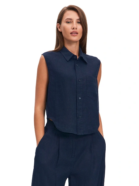 LINEN Блуза женская без рукавов, цвет темно-синий, фото 1