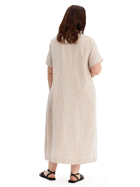Платье А-силуэта из умягченного льна, цвет бежевый меланж, фото 2