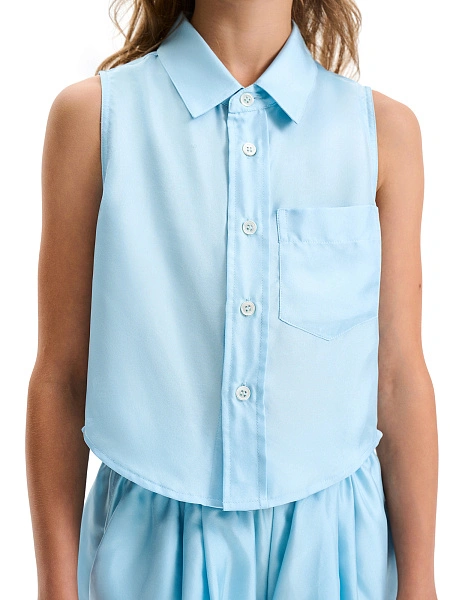 Блуза SILK для девочки без рукавов, цвет нежно-голубой, фото 3
