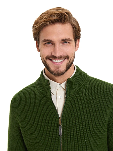 Кардиган мужской на молнии Merino Knitted, цвет олива, фото 4