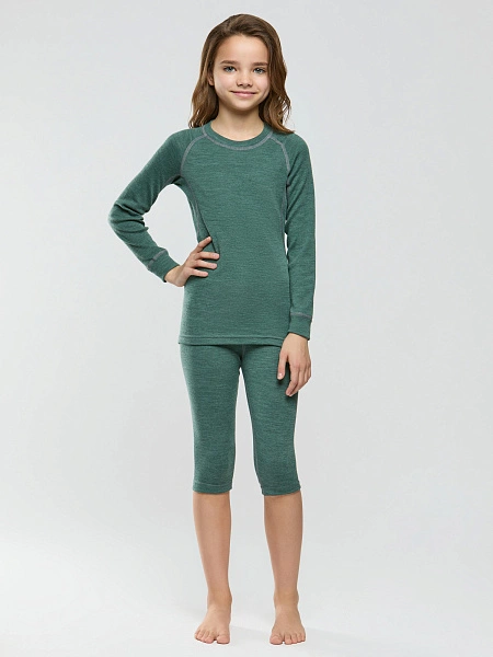 Комплект термобелья для девочек серии SPORT WOOL, цвет зеленый, фото 2